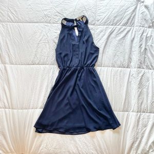 High neck blue sheer sleeveless dress